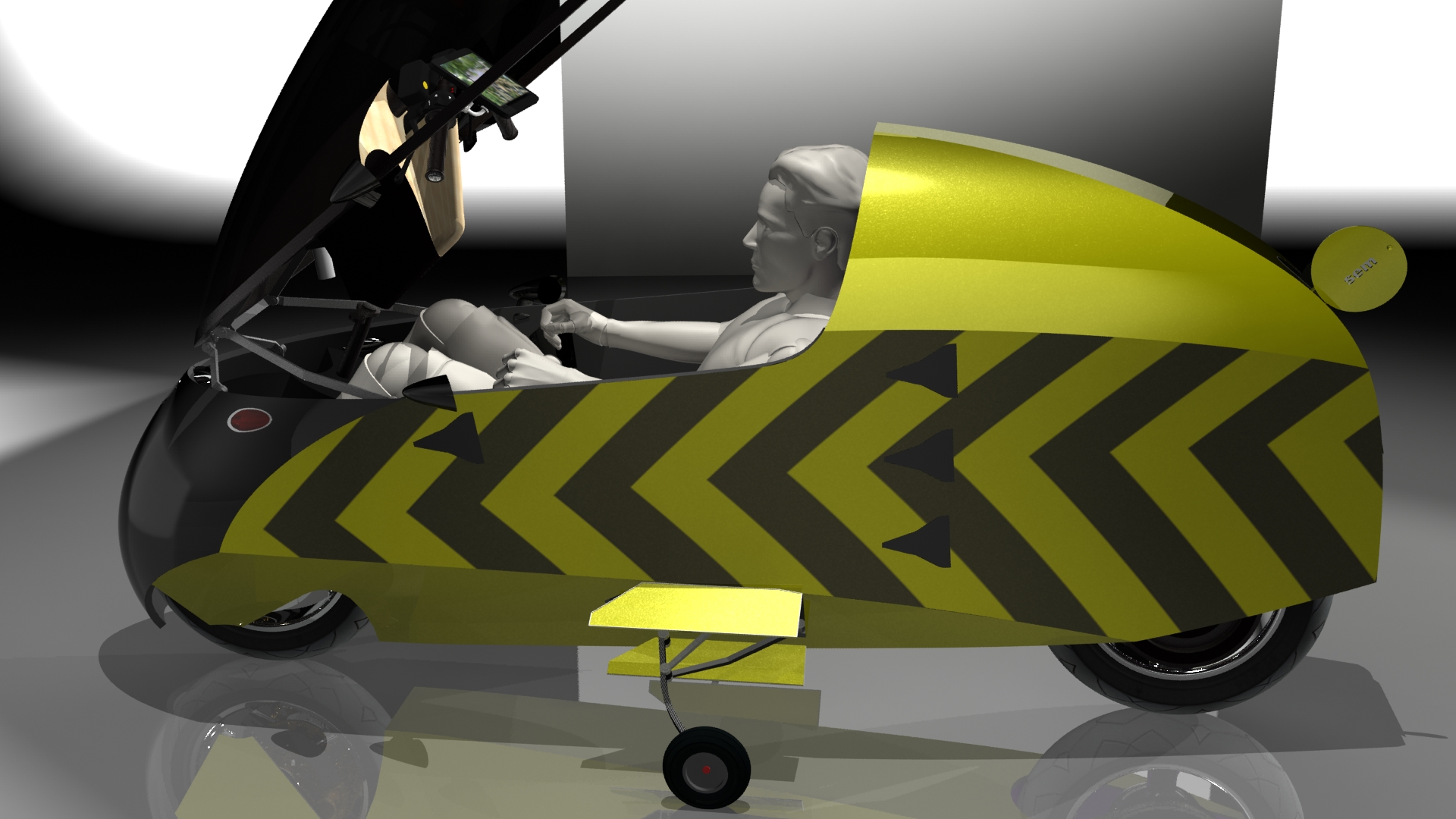 sem streamlined electric motorcycle suicide door, motorcycle landing gear